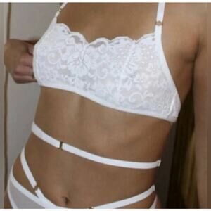 NEW We Are Hah Don't Cross Me White Lace Bralette Halter